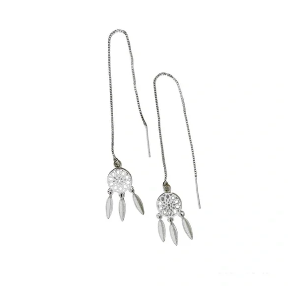 🆕 Gorgeous Dainty .925 Sterling Sikver Dream Catcher w/Fringe Drop Earrings NWT - Picture 6 of 14